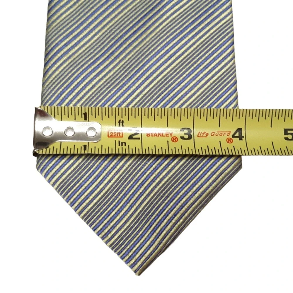 BRANDINI‎ ITALY Mens Silk Stripe Tie Handmade Blue Yellow Formal Necktie